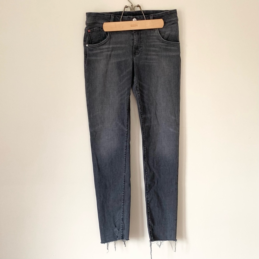 Hudson Collin Midrise Skinny Black Gray Jeans Raw Hem Size 28